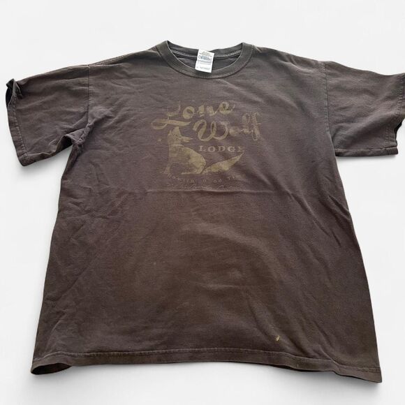 Brown Lone Wolf Graphic Tee – Faded Biker / Western T-Shirt – Cotton medium - Picture 2 of 6